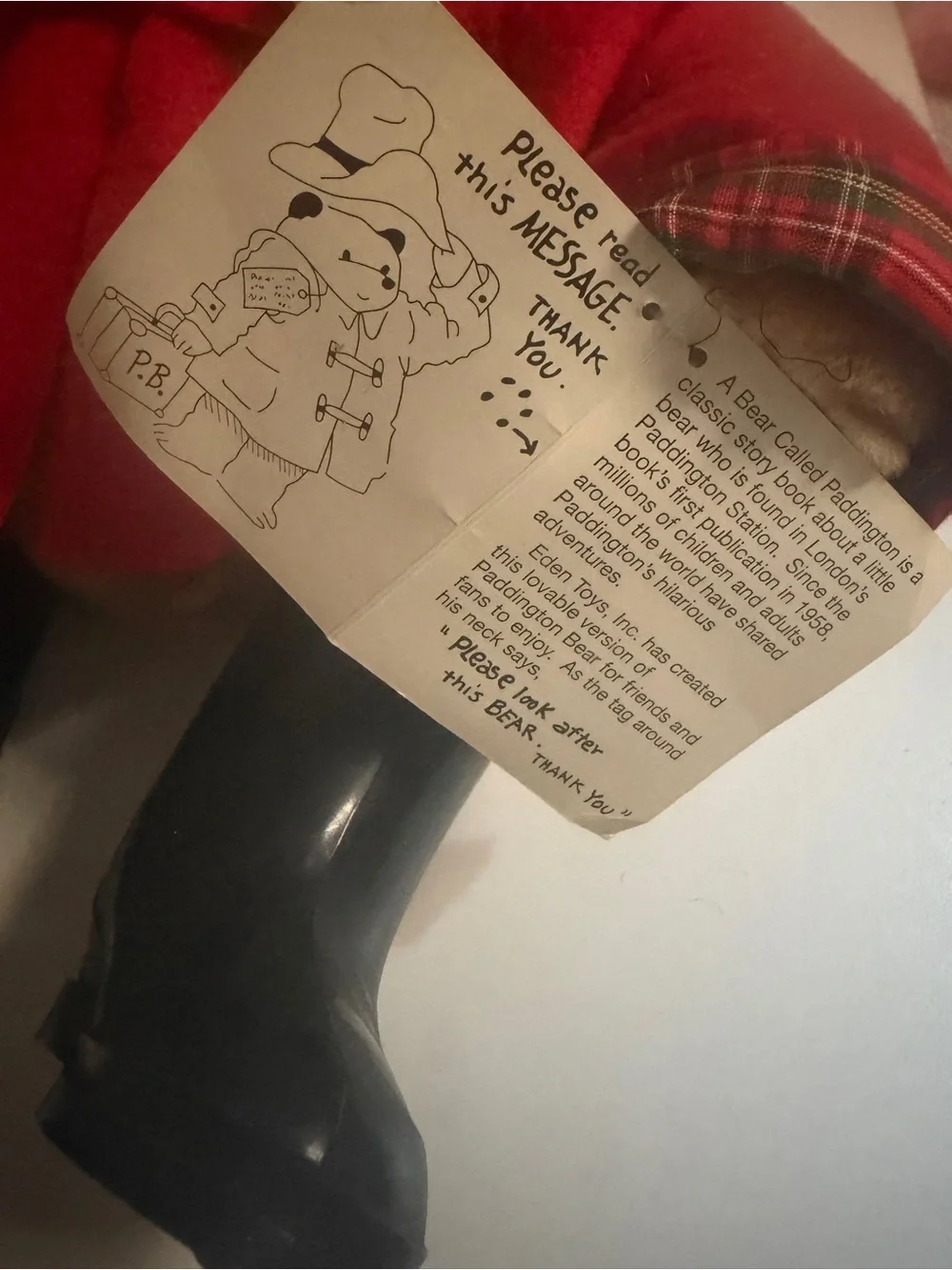 Paddington Moveable Poseble Bear in Red Coat Navy Hat and Black Rain Boots